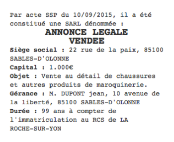 annonce legale vendee